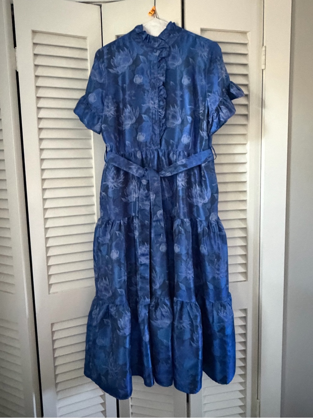 Abbey Glass Sadie Maxi Dress in “Blue Floral Silhouette Jacquard.